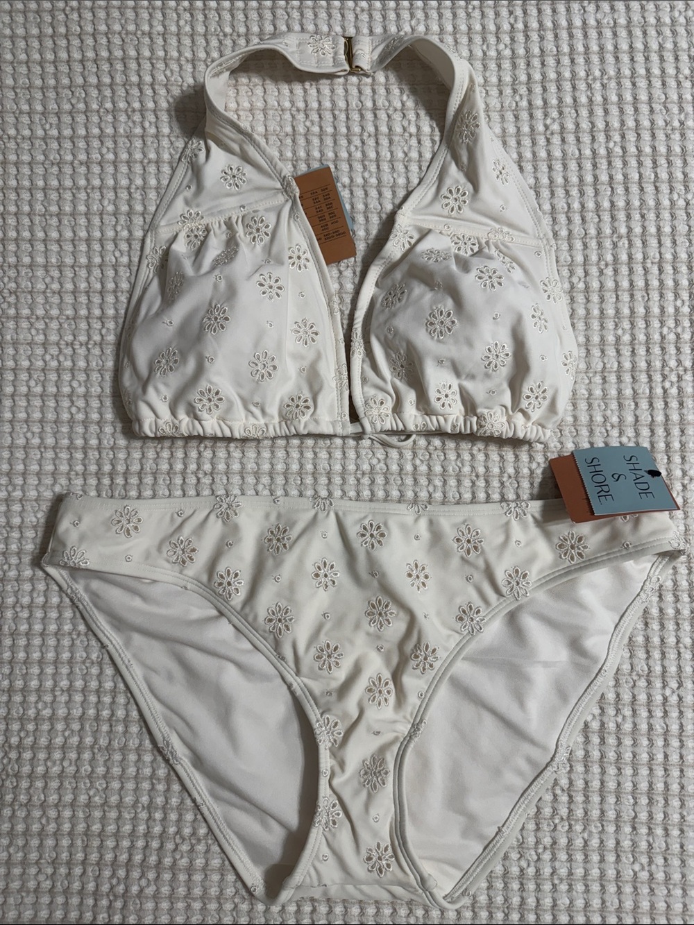 Shade & Shore Cream Eyelet Halter Bikini